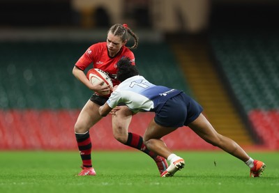 101225 - Coleg Gwent v Llandovery College Welsh Schools and Colleges Girls U18 Final - Ruby Cole of Coleg Gwent takes on Zillah Radrodro of Llandovery College
