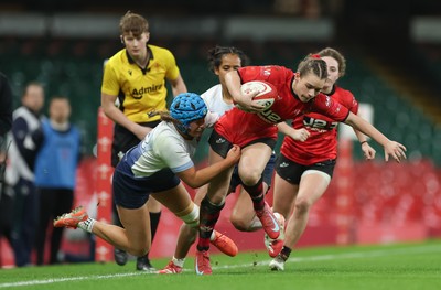 101225 - Coleg Gwent v Llandovery College Welsh Schools and Colleges Girls U18 Final - Ruby Cole of Coleg Gwent is tackled