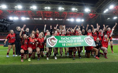 101225 - Coleg Gwent v Llandovery College Welsh Schools and Colleges Girls U18 Final - Coleg Gwent celebrate winning the final