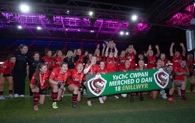 101225 - Coleg Gwent v Llandovery College Welsh Schools and Colleges Girls U18 Final - Coleg Gwent celebrate winning the final