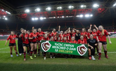 101225 - Coleg Gwent v Llandovery College Welsh Schools and Colleges Girls U18 Final - Coleg Gwent celebrate winning the final