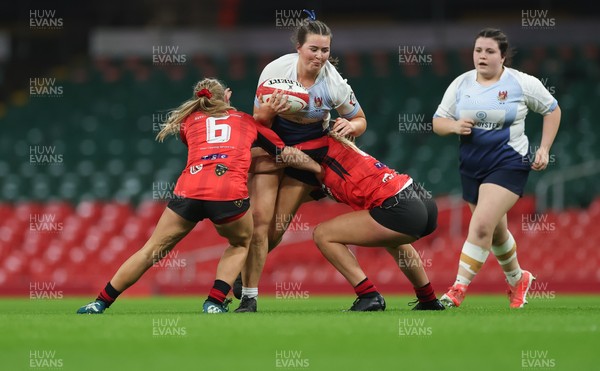 101225 - Coleg Gwent v Llandovery College Welsh Schools and Colleges Girls U18 Final - Dolly Evans of Llandovery College is held