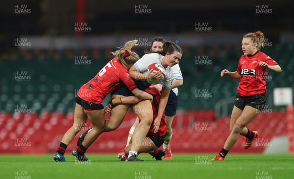 101225 - Coleg Gwent v Llandovery College Welsh Schools and Colleges Girls U18 Final - Dolly Evans of Llandovery College is held