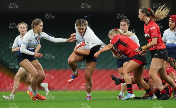 101225 - Coleg Gwent v Llandovery College Welsh Schools and Colleges Girls U18 Final - Erin Jones of Llandovery College charges forward