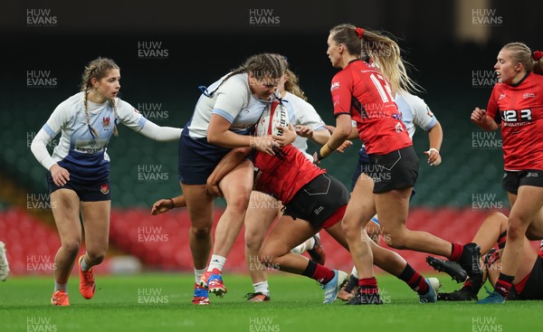 101225 - Coleg Gwent v Llandovery College Welsh Schools and Colleges Girls U18 Final - Erin Jones of Llandovery College charges forward