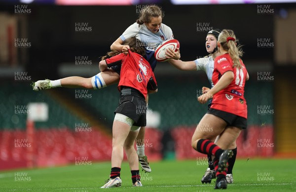 101225 - Coleg Gwent v Llandovery College Welsh Schools and Colleges Girls U18 Final - Charlotte Palmer of Llandovery College is tackled