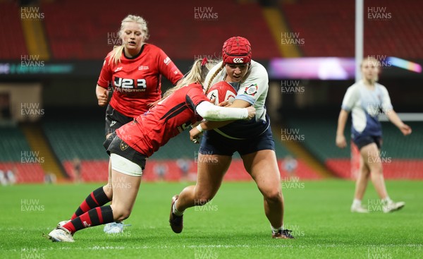 101225 - Coleg Gwent v Llandovery College Welsh Schools and Colleges Girls U18 Final - Grace Hulbert of Llandovery College powers over to score try