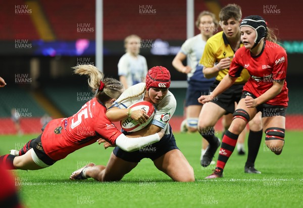 101225 - Coleg Gwent v Llandovery College Welsh Schools and Colleges Girls U18 Final - Grace Hulbert of Llandovery College powers over to score try
