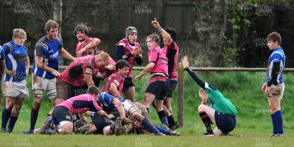 180412 - Coleg Morgannwg v Bridgend College - WRU College League -Colge Morgannwg celebrate a James Sheeky try