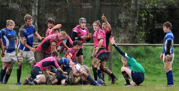 180412 - Coleg Morgannwg v Bridgend College - WRU College League -Colge Morgannwg celebrate a James Sheeky try