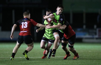 140120 - Coleg y Cymoedd v Coleg Gwent, WRU National Schools and Colleges League Final - Alex Mann of Coleg y Cymoeddcharges forward