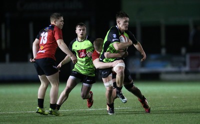 140120 - Coleg y Cymoedd v Coleg Gwent, WRU National Schools and Colleges League Final - Alex Mann of Coleg y Cymoeddcharges forward