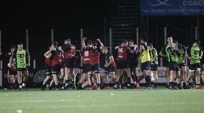 140120 - Coleg y Cymoedd v Coleg Gwent, WRU National Schools and Colleges League Final - Coleg Gwent players celebrate on the final whistle