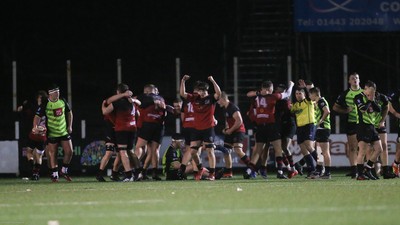 140120 - Coleg y Cymoedd v Coleg Gwent, WRU National Schools and Colleges League Final - Coleg Gwent players celebrate on the final whistle