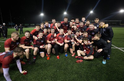 140120 - Coleg y Cymoedd v Coleg Gwent, WRU National Schools and Colleges League Final - Coleg Gwent celebrate after beating Coleg y Cymoedd in the final