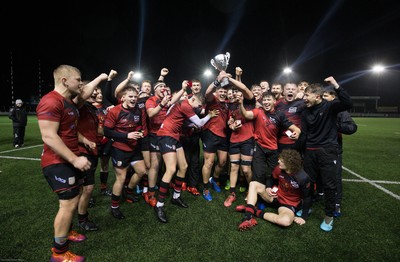 140120 - Coleg y Cymoedd v Coleg Gwent, WRU National Schools and Colleges League Final - Coleg Gwent celebrate after beating Coleg y Cymoedd in the final