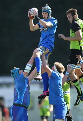 051016 - Coleg y Cymoedd v Gower College, WRU Wednesday U18 League - Rhys Laugaharne of Gower College wins the line out ball