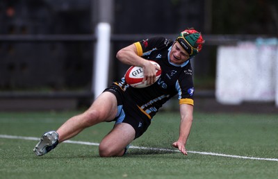 300926 - Coleg y Cymoedd v Whitchurch High School - Welsh Schools and Colleges League - Josh Grayling of Whitchurch scores a try