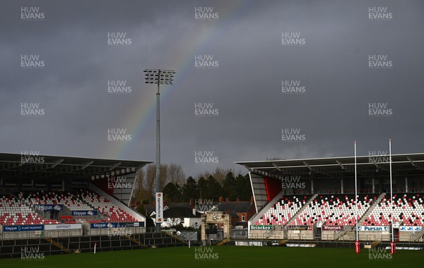 180223 - Combined Provinces XV v Welsh Development XV - Celtic Challenge - A general view of a rainbow over Kingspan Stadium
