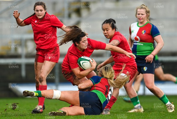 180223 - Combined Provinces XV v Welsh Development XV - Celtic Challenge - Robyn Wilkins of Wales Development XV is tackled by Aoife Dalton of Combined Provinces XV