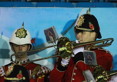 071114 - Combined Services Ladies v Cardiff Blues Ladies - Remembrance Rugby for The British Legion -The Band of The Royal Welsh play for the crowd(c) Huw Evans Agency