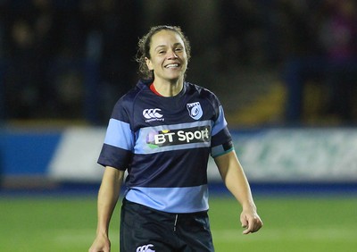 071114 - Combined Services Ladies v Cardiff Blues Ladies - Remembrance Rugby for The British Legion -Rafiuke Tayor of Cardiff Blues Ladies is all smiles after scoring a try(c) Huw Evans Agency