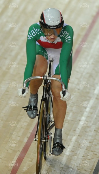 071010 - Commonwealth Games Delhi 2010 - Becky James of Wales competes in the track cycling women's sprint semifinals