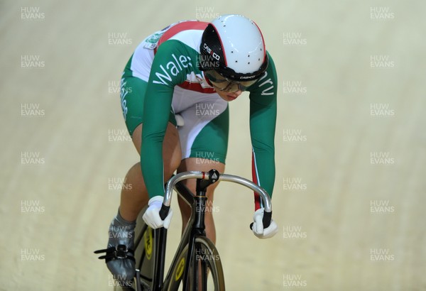 071010 - Commonwealth Games Delhi 2010 - Becky James of Wales competes in the track cycling women's sprint semifinals