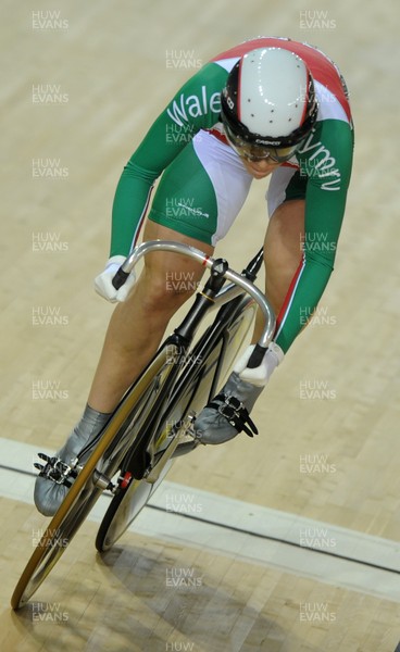 071010 - Commonwealth Games Delhi 2010 - Becky James of Wales competes in the track cycling women's sprint semifinals