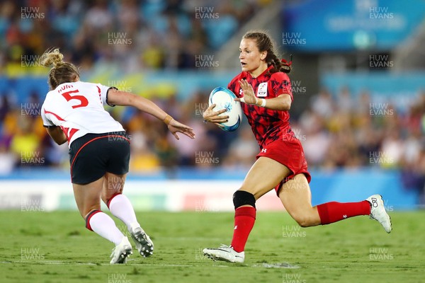 140418 - Rugby Sevens - Commonwealth Games - Jasmine Joyce of Wales makes a break
