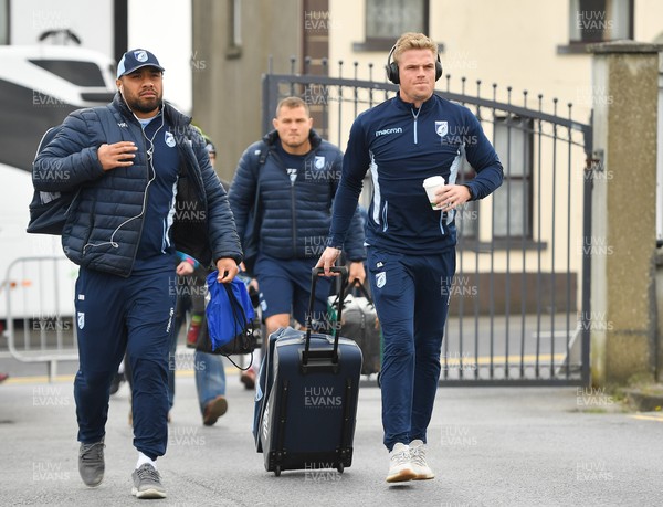 130419 -  Connacht v Cardiff Blues - Guinness PRO14 -  Willis Halaholo, left, and Gareth Anscombe of Cardiff Blues arrive