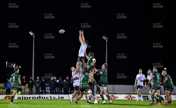 150220 - Connacht v Cardiff Blues - Guinness PRO14 -  James Ratti of Cardiff Blues wins possession in the line out
