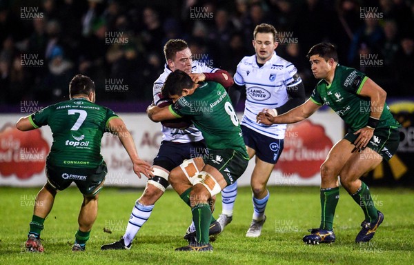 150220 - Connacht v Cardiff Blues - Guinness PRO14 -  Will Boyde of Cardiff Blues is tackled by Jarrad Butler of Connacht
