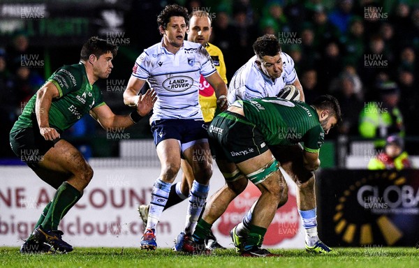 150220 - Connacht v Cardiff Blues - Guinness PRO14 -  Seb Davies of Cardiff Blues is tackled by Dave Heffernan of Connacht