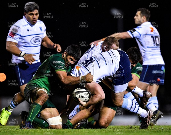 150220 - Connacht v Cardiff Blues - Guinness PRO14 -  Kristian Dacey of Cardiff Blues is tackled by Jarrad Butler of Connacht