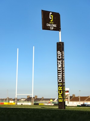 050425 - Connacht v Cardiff Rugby -EPCR Challenge Cup Round of 16 - A general view of a pitchside flag before the EPCR Challenge Cup Round of 16 match between Connacht and Cardiff Rugby at Dexcom Stadium in Galway 
