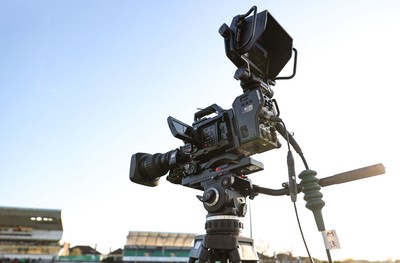 050425 - Connacht v Cardiff Rugby -EPCR Challenge Cup Round of 16 - A general view of a TV camera before the EPCR Challenge Cup Round of 16 match between Connacht and Cardiff Rugby at Dexcom Stadium in Galway 