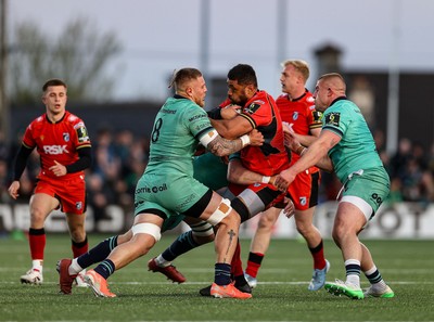 050425 - Connacht v Cardiff Rugby -EPCR Challenge Cup Round of 16 - Taulupe Faletau of Cardiff Rugby is tackled by Sean Jansen of Connacht, left
