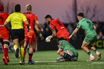 050425 - Connacht v Cardiff Rugby - EPCR Challenge Cup Round of 16 - Taulupe Faletau of Cardiff Rugby is tackled by Shamas Hurley-Langton of Connacht
