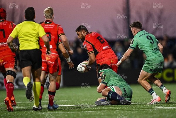 050425 - Connacht v Cardiff Rugby - EPCR Challenge Cup Round of 16 - Taulupe Faletau of Cardiff Rugby is tackled by Shamas Hurley-Langton of Connacht