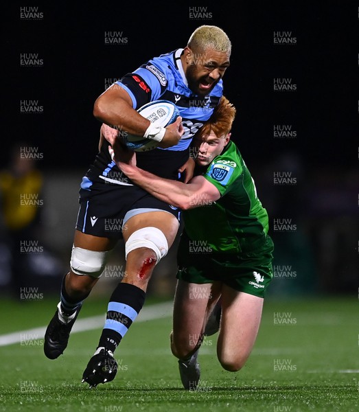 150423 - Connacht v Cardiff Rugby - United Rugby Championship - Taulupe Faletau of Cardiff is tackled by Shane Jennings of Connacht
