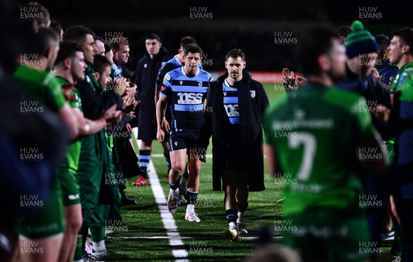 150423 - Connacht v Cardiff Rugby - United Rugby Championship - Tomos Williams of Cardiff leads his side off the pitch