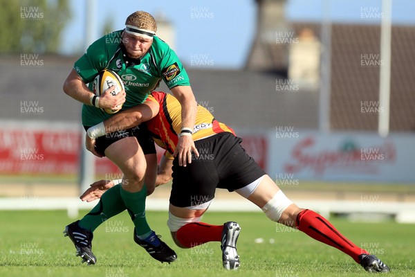 Magners League 4/9/2010 Connacht vs Newport Gwent Dragons Connacht Brett Wilkinson tackled by  Luke Charteris of Dragons 