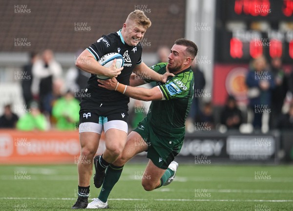 211023 - Connacht v Ospreys - United Rugby Championship - Keiran Williams of Ospreys in action against JJ Hanrahan of Connacht