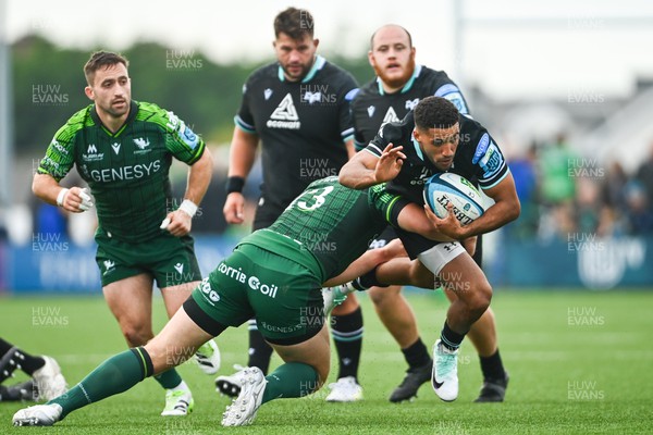 211023 - Connacht v Ospreys - United Rugby Championship - Keelan Giles of Ospreys is tackled by Tom Farrell of Connacht