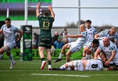 280326 - Connacht Rugby v Ospreys, United Rugby Championship - Luke Davies of Ospreys kicks clear