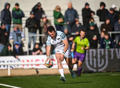 280326 - Connacht Rugby v Ospreys, United Rugby Championship - Luke Morgan of Ospreys races in to score their second try