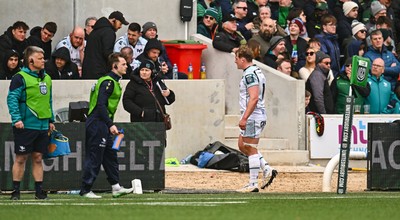 280326 - Connacht Rugby v Ospreys, United Rugby Championship - Jac Morgan of Ospreys leaves the pitch after being shown a yellow card