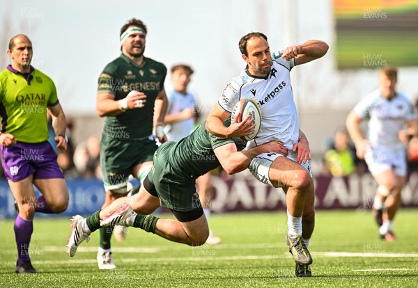 280326 - Connacht Rugby v Ospreys, United Rugby Championship - Evardi Boshoff of Ospreys looks to break away from Cathal Forde of Connacht