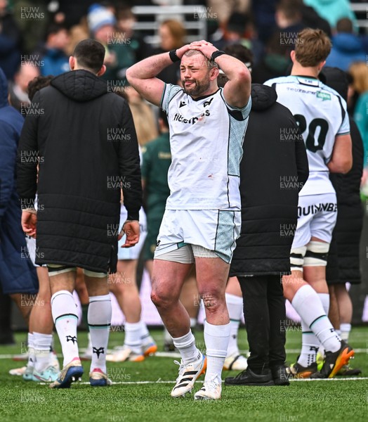 280326 - Connacht Rugby v Ospreys, United Rugby Championship - Sam Parry of Ospreys reacts at the end of the match